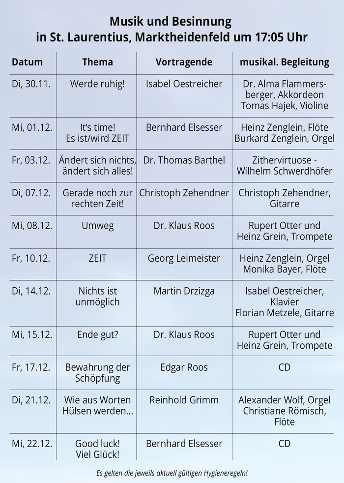 Terminübersicht 5 nach 5 in Marktheidenfeld